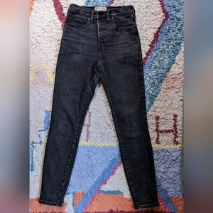 Everlane Stretch High Rise Button Fly Jeans - washed black color